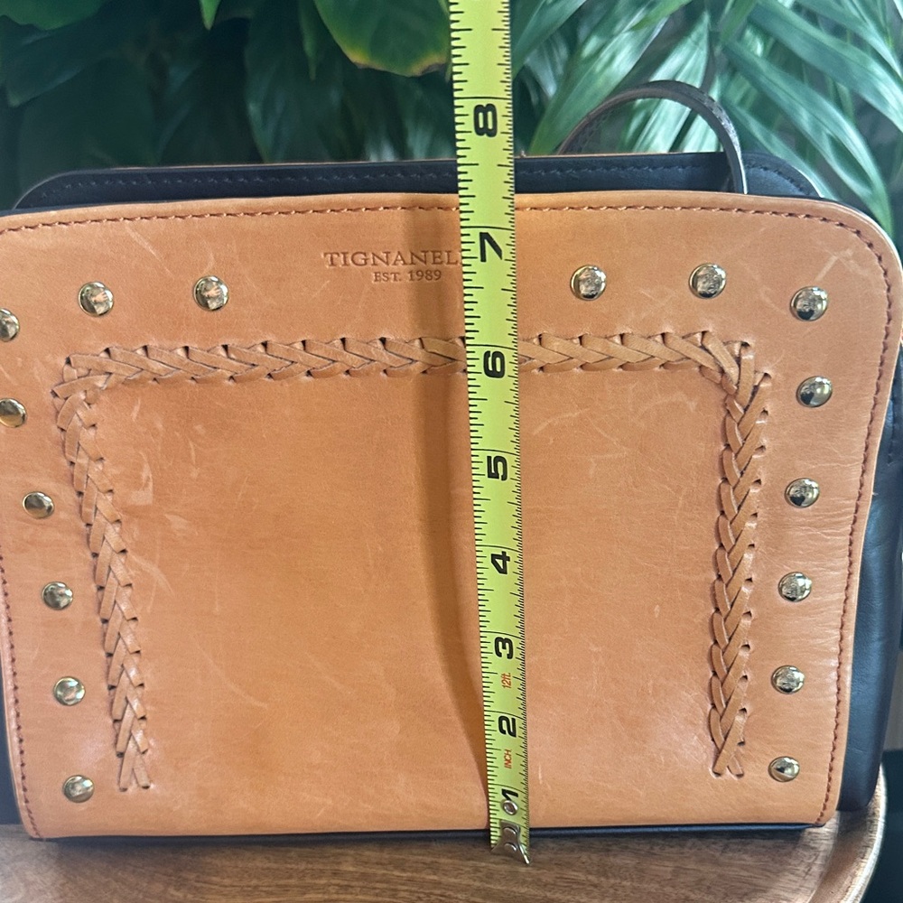 Tignanello Orange Brown Braided, Gold Studded Crossbody NWOT - Picture 15 of 15
